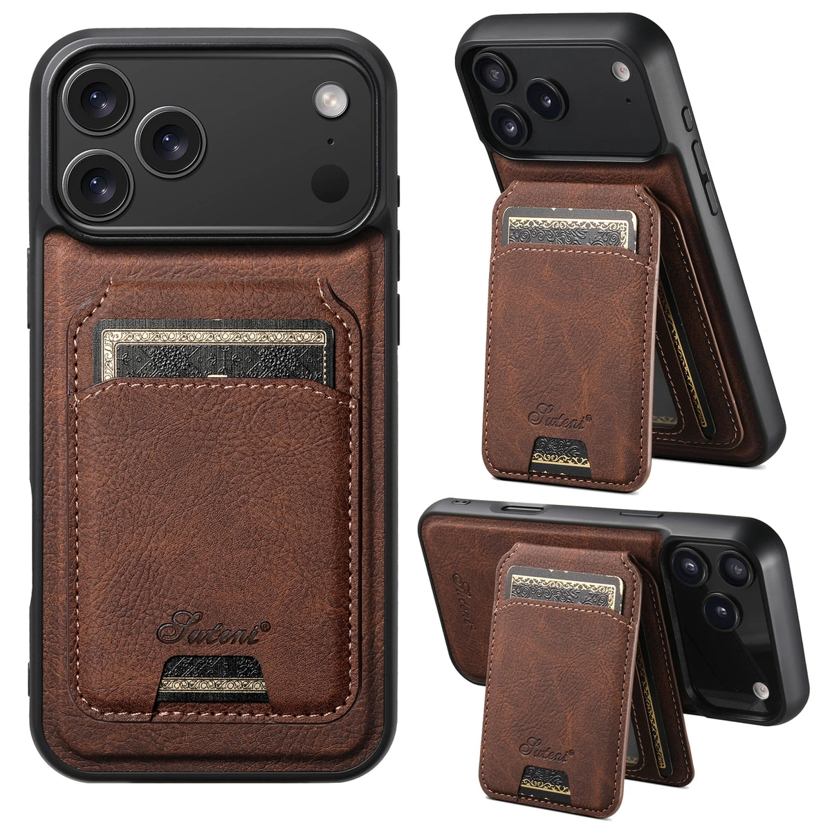 SUTENI Wireless Charging Phone Case Magnet Card Holder Stand Faux Leather For iPhone