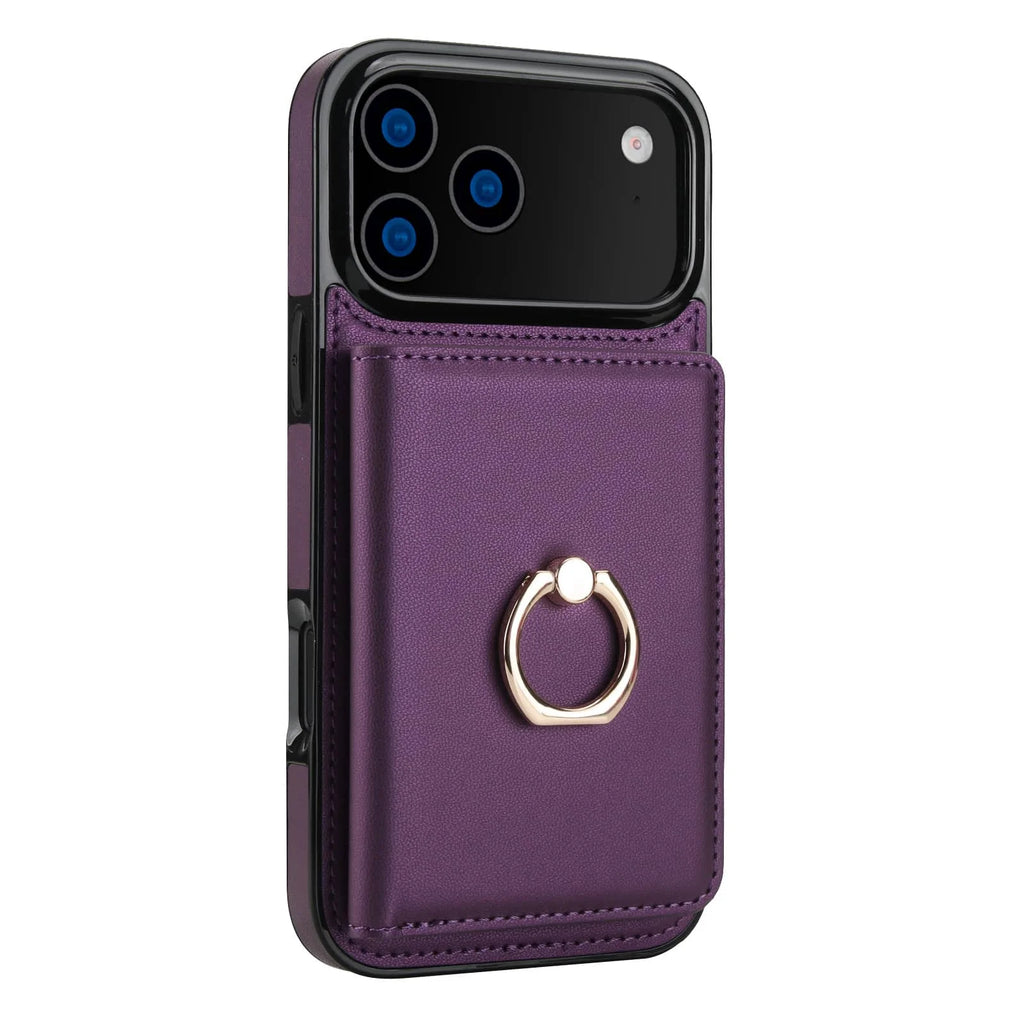 Leather Wallet Case with Card Holder, RFID Blocking, 360° Magnetic Ring Stand.Leather Case For iPhone 18 Pro Max 17 16 15 14 13 Plus Air