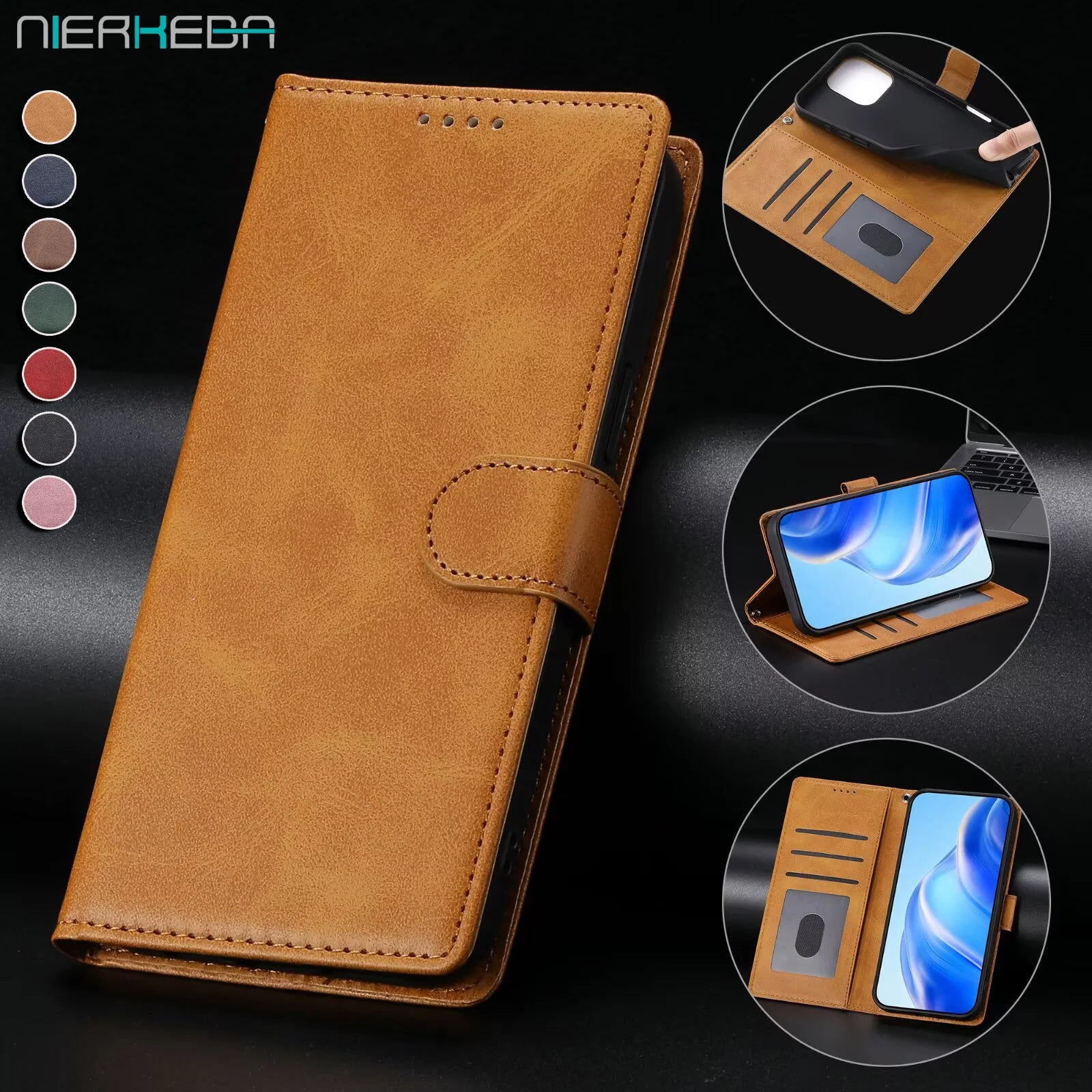 Professional Leather Wallet Case with Card Slots Compatible with Samsung