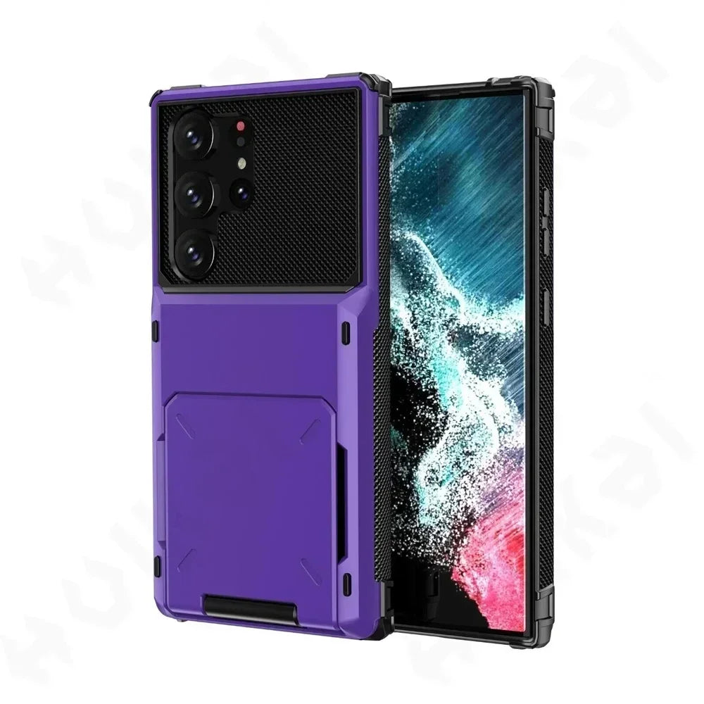 For Samsung Galaxy S26 Ultra S25 S24 S23 S25 FE A17 A56 A37 Card Holder Case Heavy Duty Wallet Hidden Flip Slot Protective Cover