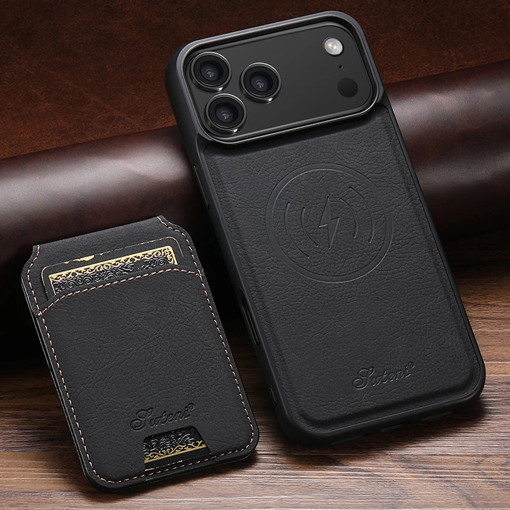 SUTENI Wireless Charging Phone Case Magnet Card Holder Stand Faux Leather For iPhone