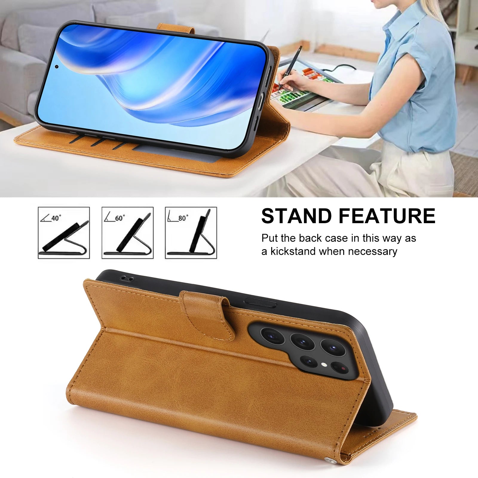 Professional Leather Wallet Case with Card Slots Compatible with Samsung