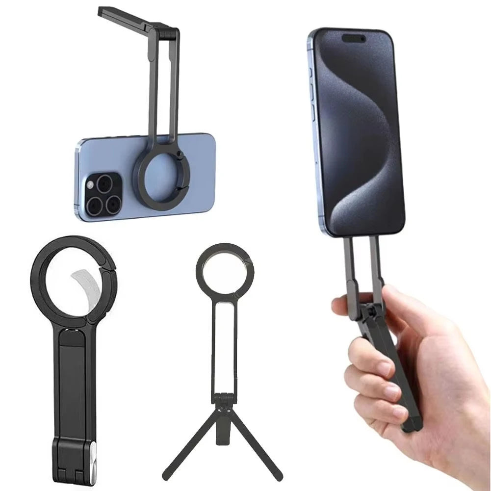 Foldable Phone Tripod Carabiner-Mounted For iPhone 17 16 15 Portable Dual-sided Magnetic Tripod Desk Mount Phone Handle Holder