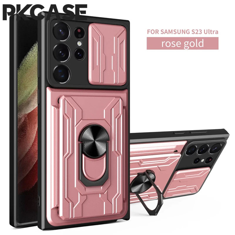 PKCASE Card Slot Back Case For Samsung S26 S25 S24 S23 FE Ultra Plus Note 20 Ultra Cover