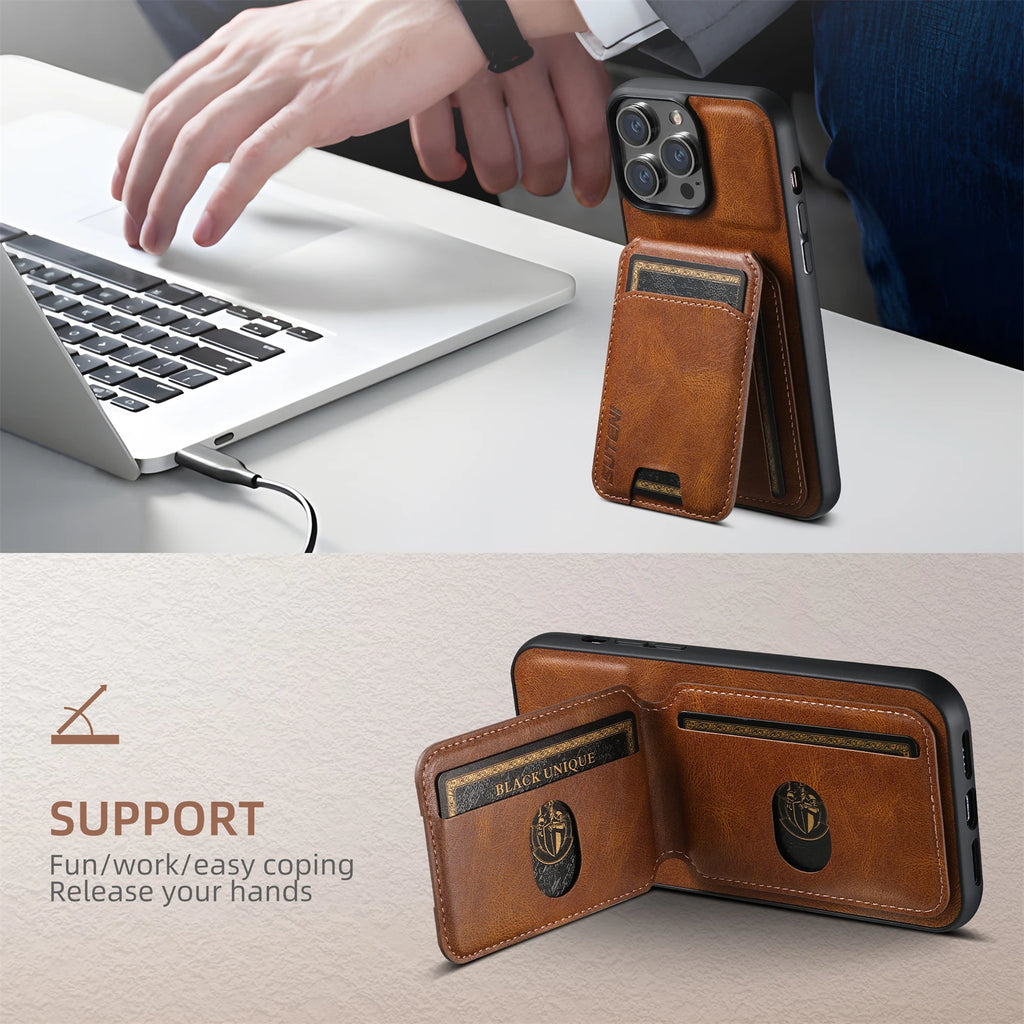 Magnetic Leather Wallet Case for iPhone