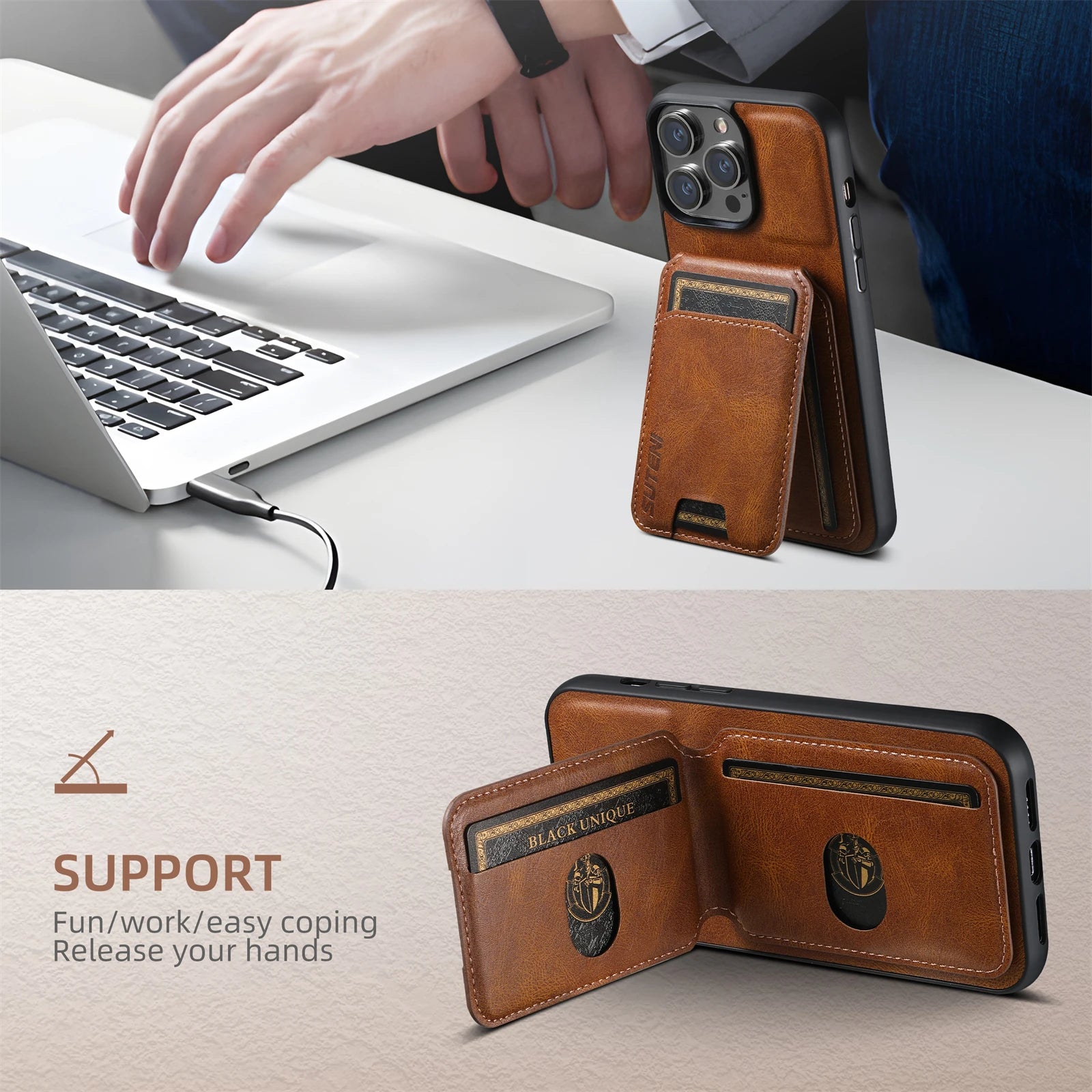 Magnetic Leather Wallet Case for iPhone