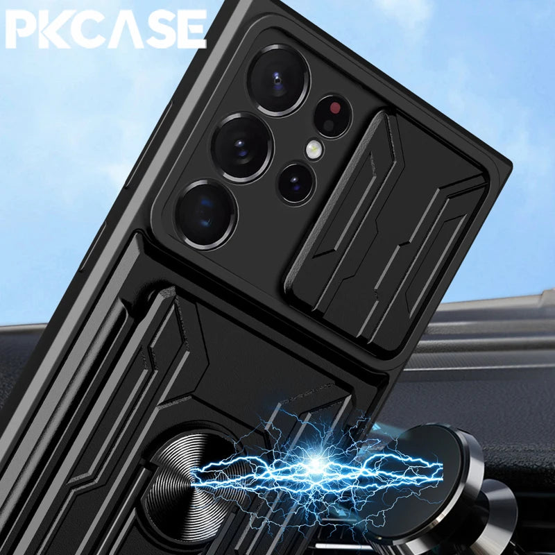 PKCASE Card Slot Back Case For Samsung S26 S25 S24 S23 FE Ultra Plus Note 20 Ultra Cover