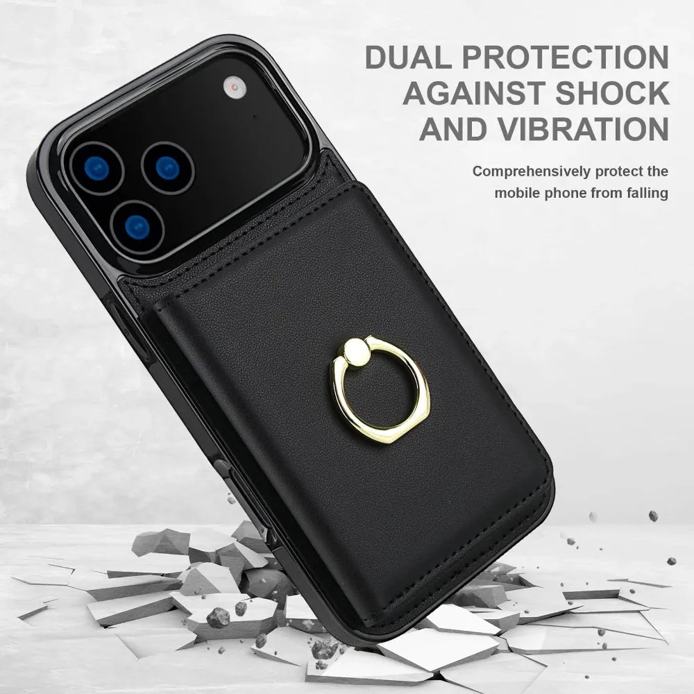 Leather Wallet Case with Card Holder, RFID Blocking, 360° Magnetic Ring Stand.Leather Case For iPhone 18 Pro Max 17 16 15 14 13 Plus Air