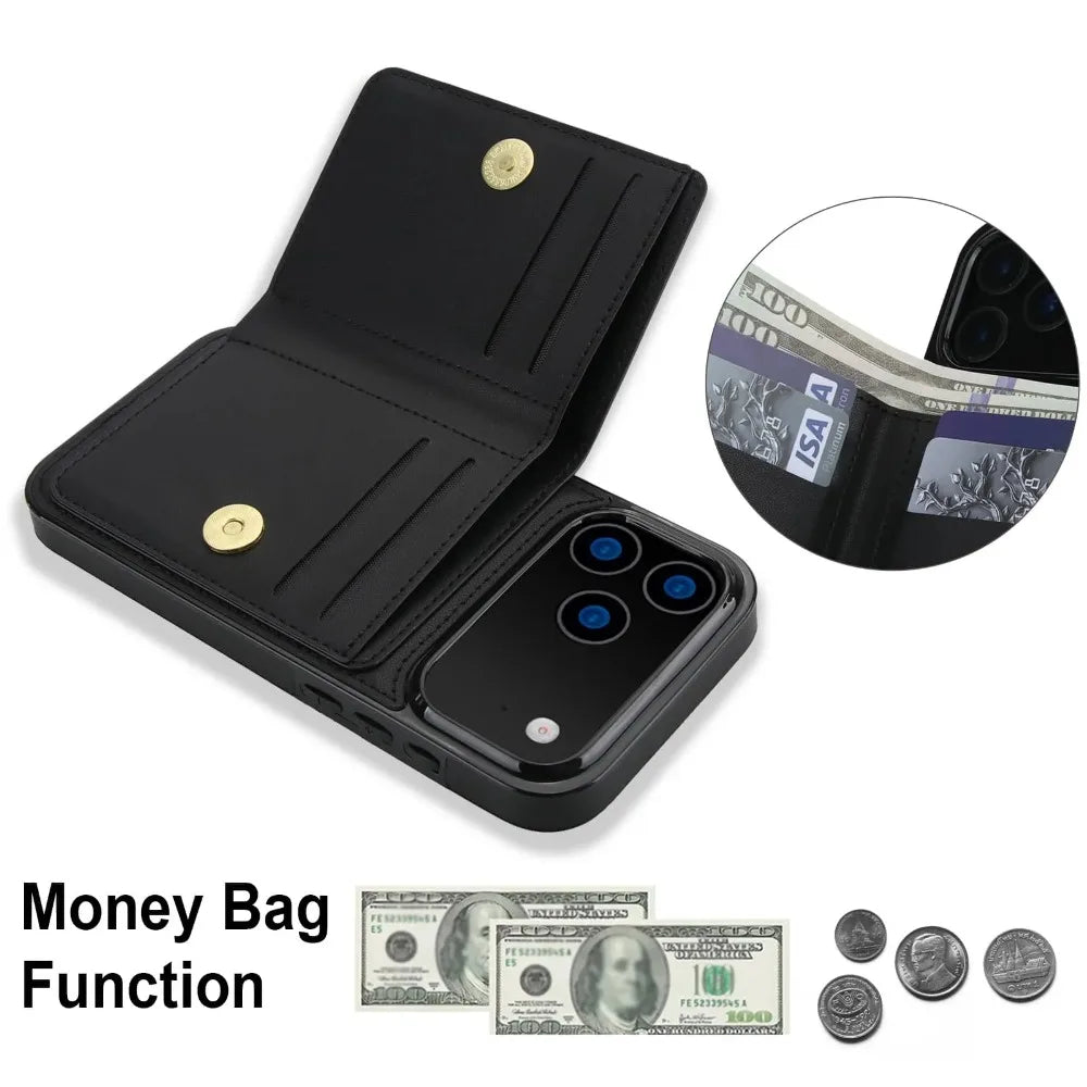 Leather Wallet Case with Card Holder, RFID Blocking, 360° Magnetic Ring Stand.Leather Case For iPhone 18 Pro Max 17 16 15 14 13 Plus Air