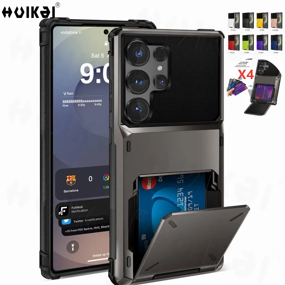 For Samsung Galaxy S26 Ultra S25 S24 S23 S25 FE A17 A56 A37 Card Holder Case Heavy Duty Wallet Hidden Flip Slot Protective Cover