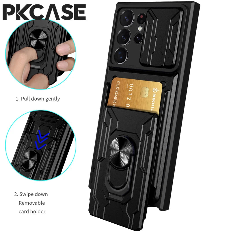 PKCASE Card Slot Back Case For Samsung S26 S25 S24 S23 FE Ultra Plus Note 20 Ultra Cover