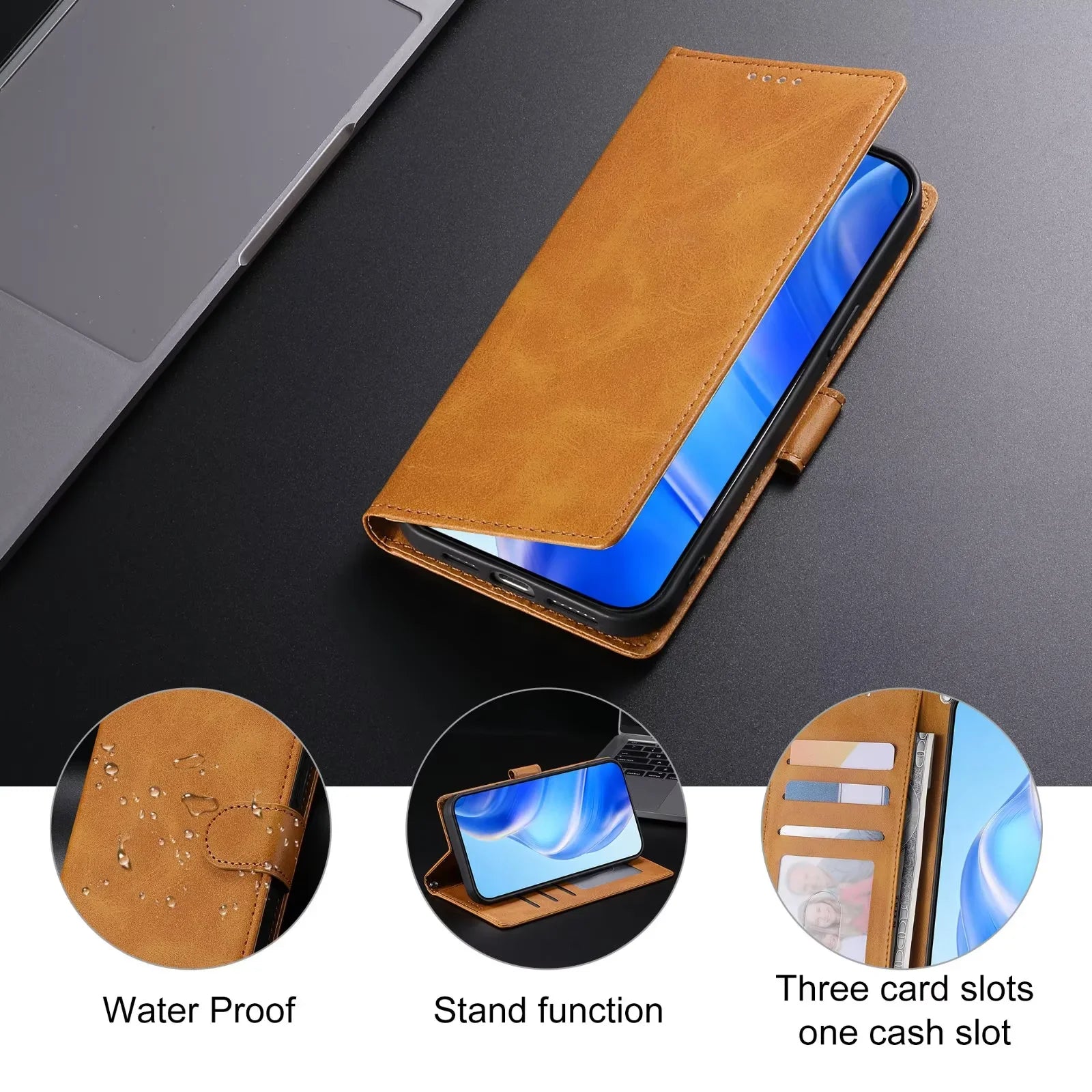 Professional Leather Wallet Case with Card Slots Compatible with Samsung