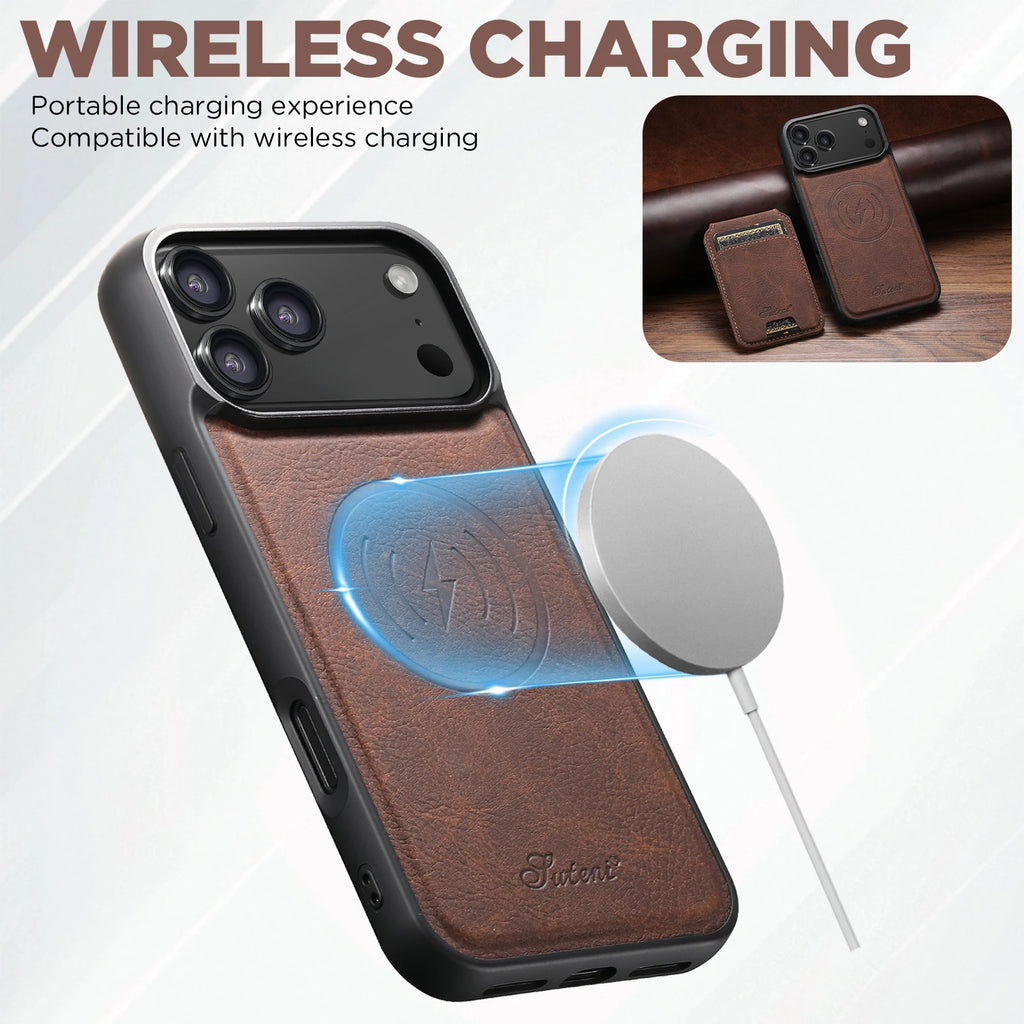 SUTENI Wireless Charging Phone Case Magnet Card Holder Stand Faux Leather For iPhone